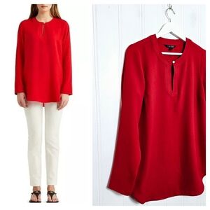Lauren Ralph Lauren Red Georgette Tunic Blouse Keyhole Long Sleeve Top M